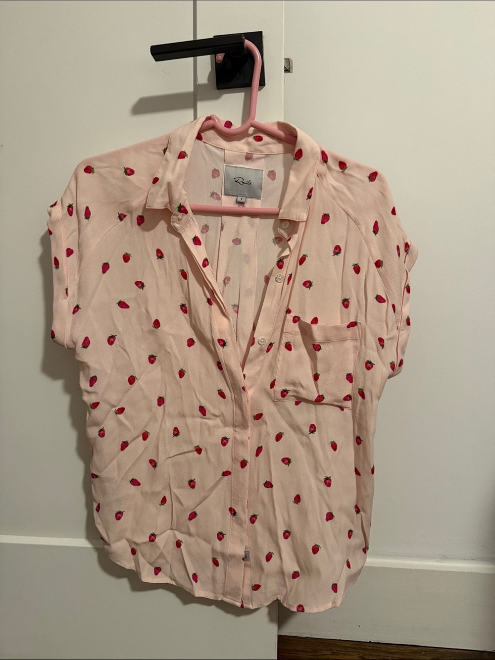 Rails Pale Pink Strawberry-Print Short Sleeve Button Shirt